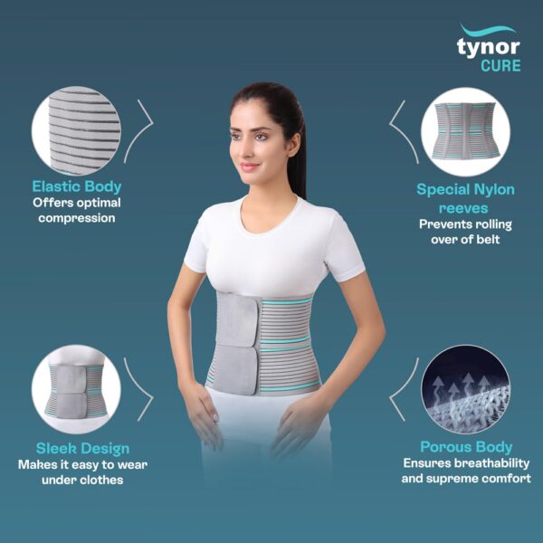 Tynor Abdominal Belt - Lower Back Support Belt Brace for Men & Women | Breathable, Pain Relief & Recovery, Pack of 1 (Grey, Large) - Image 4